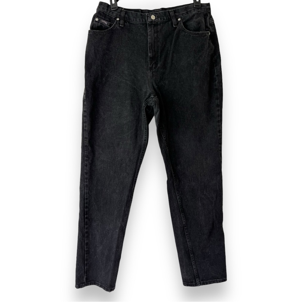 VTG Black Denim Riders High Waisted Mom Jeans Long Fit Straight Leg Sz 16 L